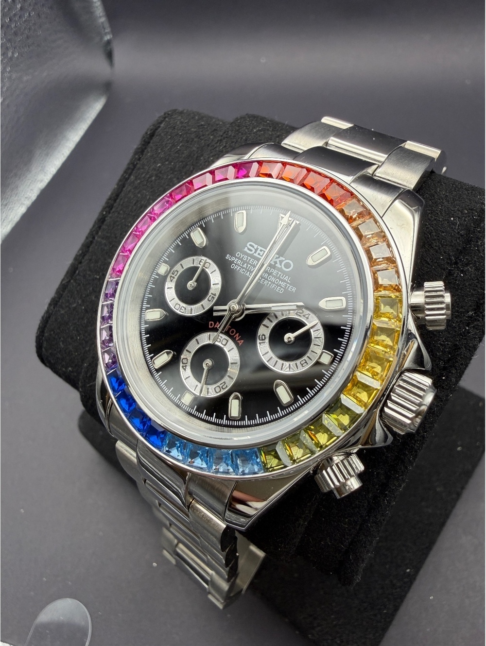 Custom Seiko Rainbow Bezel Chronograph Watch Mod